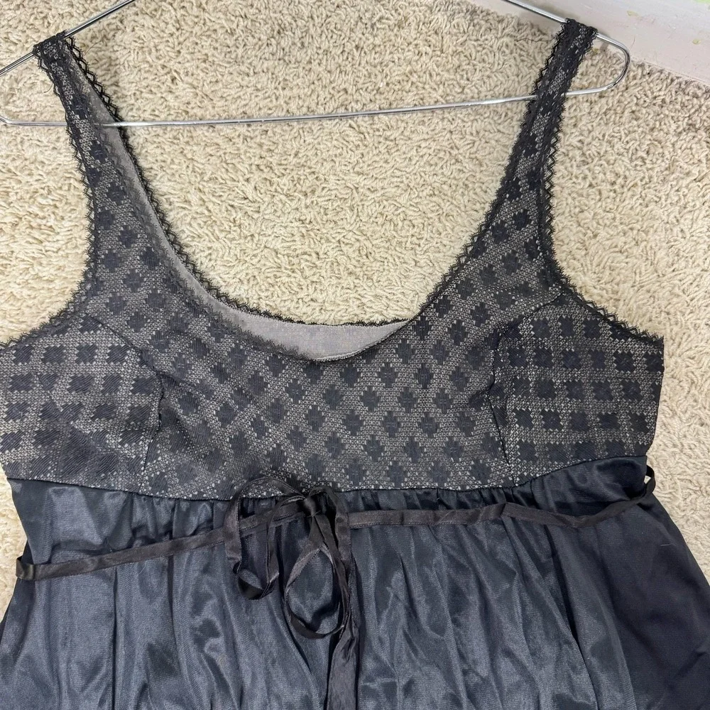 VTG 70s Formfit Rogers Black Maxi Slip Dress Negligee Peignoir Nightgown Lace‎ M